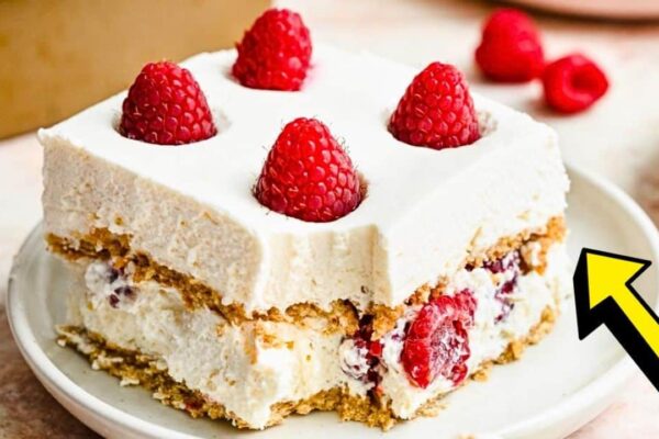 Super Easy No-Bake Lemon Raspberry Icebox Cake, homemade and freshly served