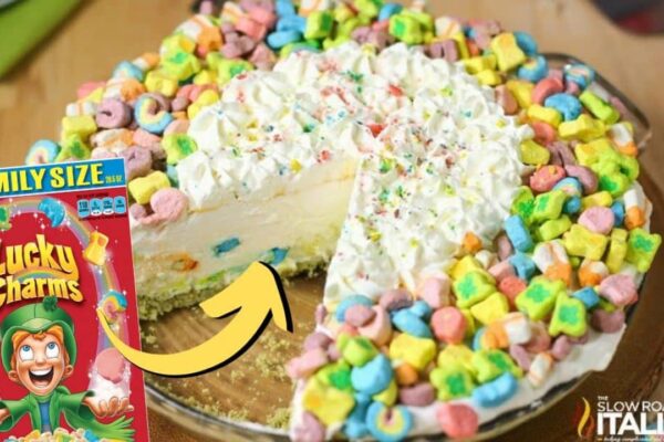 Easy No-Bake Lucky Charms Icebox Pie, homemade and freshly served