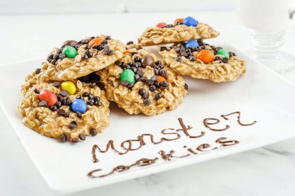 Easy No-Bake Monster Cookies, homemade and freshly served