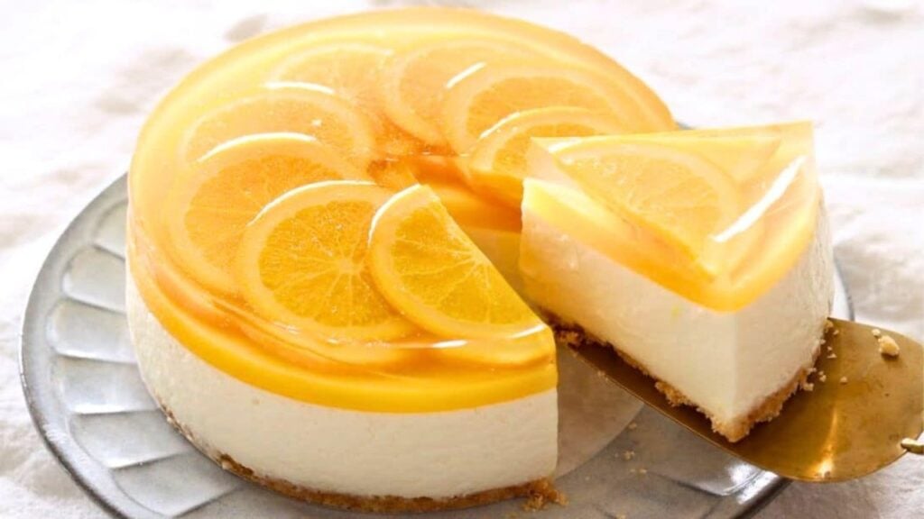 Easy No-Bake Orange Cheesecake, homemade and freshly served