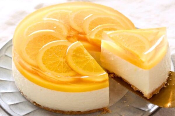 Easy No-Bake Orange Cheesecake, homemade and freshly served