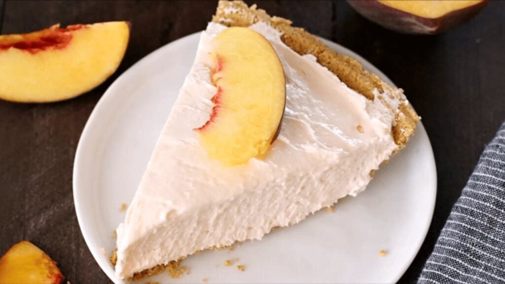 Easy No-Bake Peach Cheesecake, homemade and freshly served