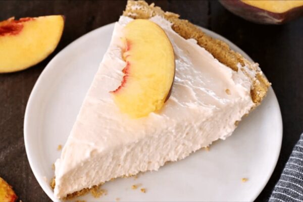 Easy No-Bake Peach Cheesecake, homemade and freshly served
