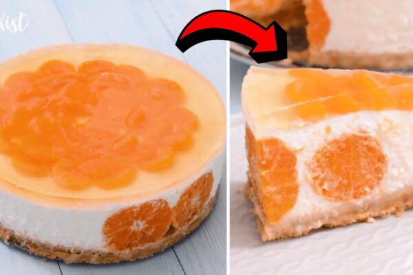 Easy No-Bake Tangerine Cheesecake, homemade and freshly served