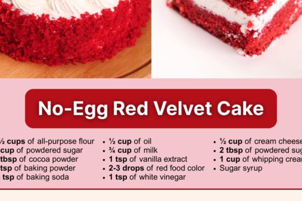 Easy No-Egg Red Velvet Cake, homemade and freshly served