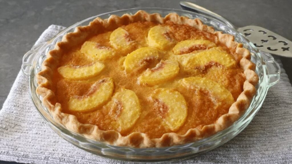 Easy No-Fail Peach Custard Pie, homemade and freshly served