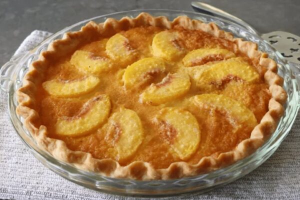 Easy No-Fail Peach Custard Pie, homemade and freshly served
