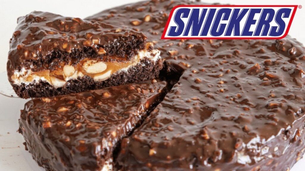 Easy No-Fail Snickers Cake, homemade and freshly served