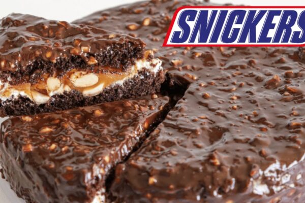 Easy No-Fail Snickers Cake, homemade and freshly served
