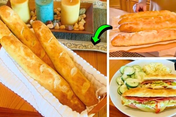 Easy No-Knead American Baguette, homemade and freshly served