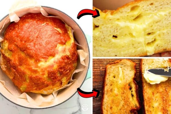 Easy No-Knead 5-Ingredient Cheese Bread, homemade and freshly served