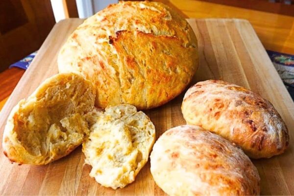 Easy 5-Ingredient No-Knead Cheese Bread & Rolls, homemade and freshly served