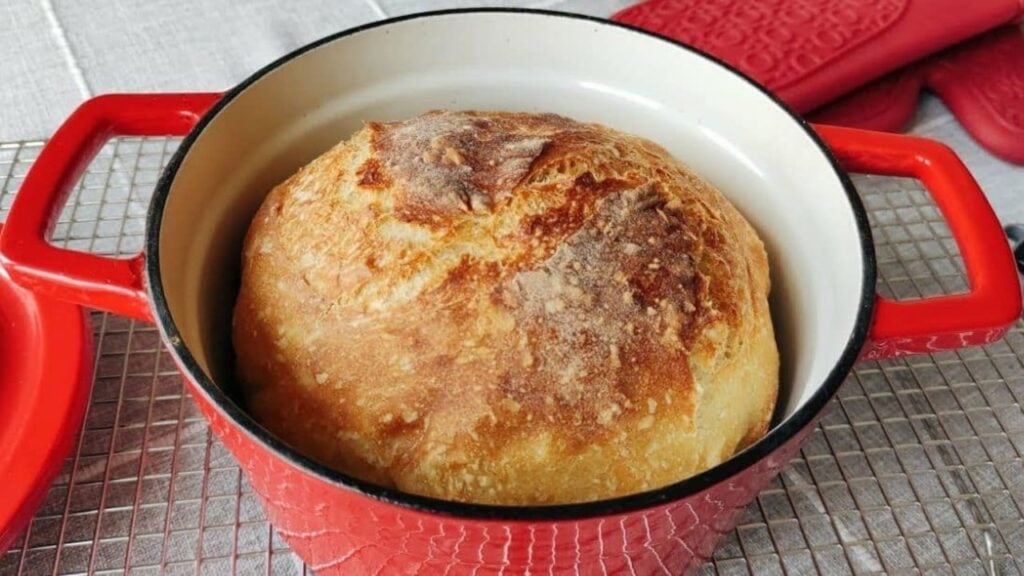 Easy 4-Ingredient No-Knead Dutch Oven Bread, homemade and freshly served