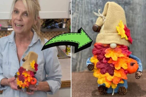 Finished Easy No-Sew DIY Fall Pinecone Gnome, a completed DIY project