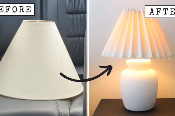Finished Easy No Sew DIY Pleated Lamp Shade, a completed DIY project