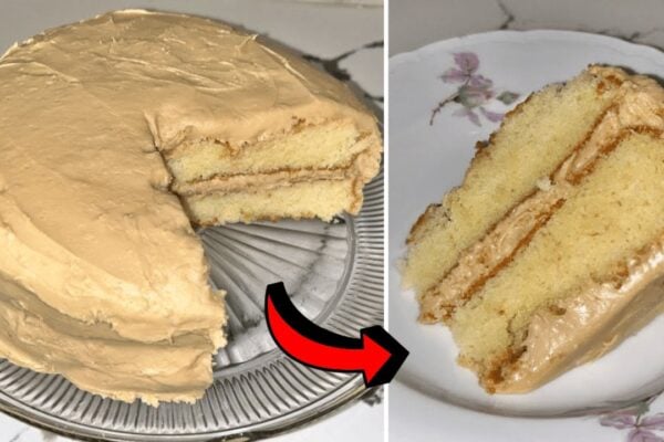 Easy Old-Fashioned Caramel Cake, homemade and freshly served