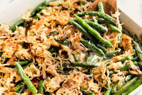 Old-Fashioned Green Bean Casserole, homemade and freshly served