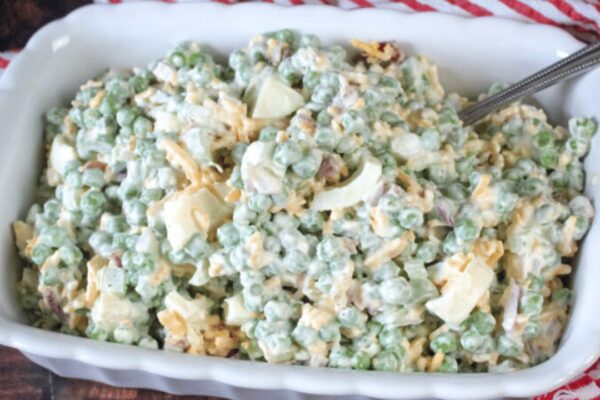 Easy Old-Fashioned Pea Salad, homemade and freshly served