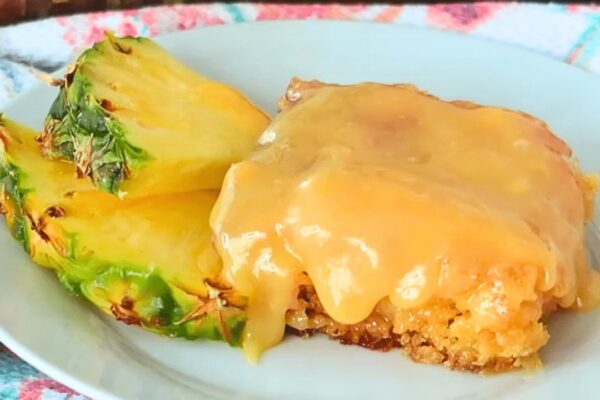 Easy Old-Fashioned Pineapple Cake, homemade and freshly served