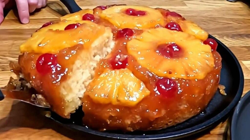 Tammy’s Old-Fashioned Pineapple Skillet Cake, homemade and freshly served