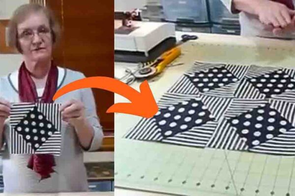 Finished Easy On-Point Square-In-Square Quilt Block, a completed DIY project