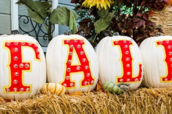Finished DIY Fall Marquee Pumpkins, a completed DIY project