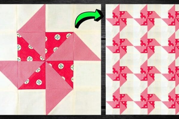 Finished Easy Paper Pinwheel Quilt Block, a completed DIY project