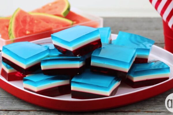 Easy-to-Make Fourth of July Layered Gelatin, homemade and freshly served