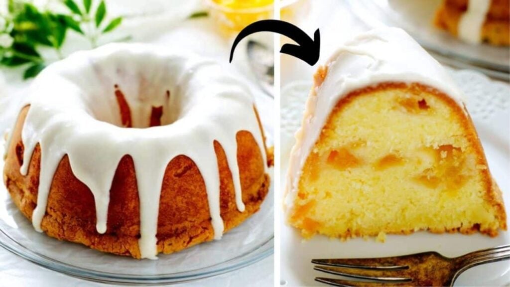 Easy Peach Cobbler Pound Cake, homemade and freshly served