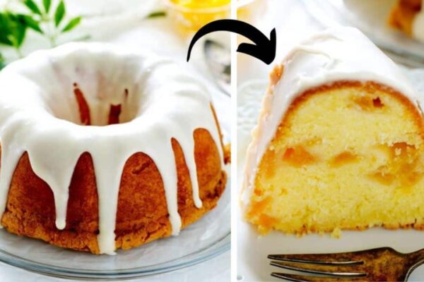Easy Peach Cobbler Pound Cake, homemade and freshly served
