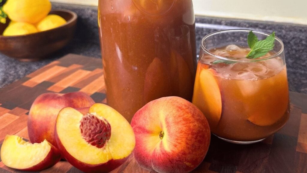 Grandma’s Peach Sweet Tea, homemade and freshly served