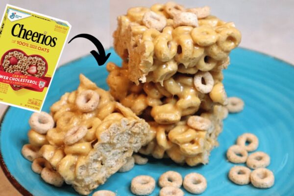 Easy Peanut Butter Cheerios Bars, homemade and freshly served