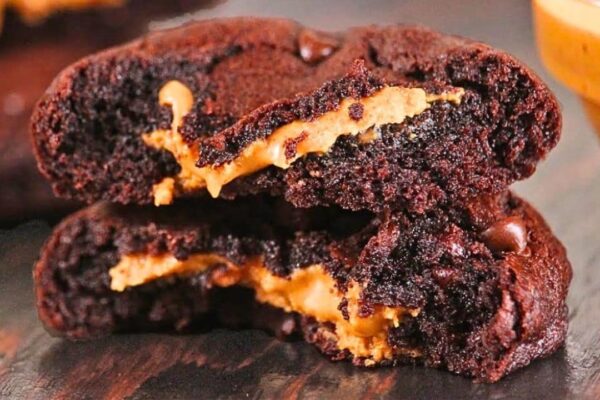 Easy Peanut-Butter Filled Chocolate Chip Cookies, homemade and freshly served
