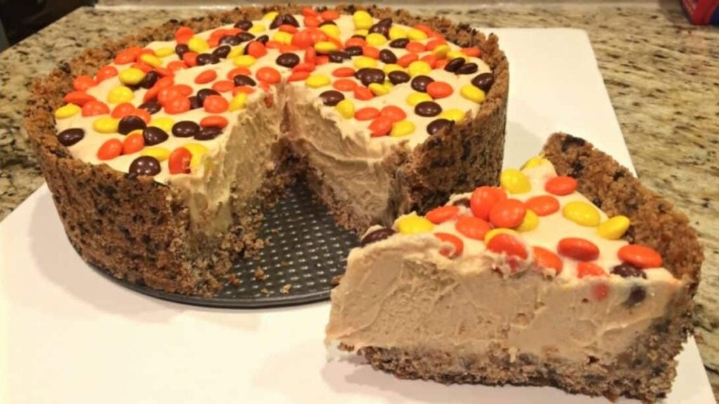 Easy Peanut Butter Pie With Pretzel Crust, homemade and freshly served