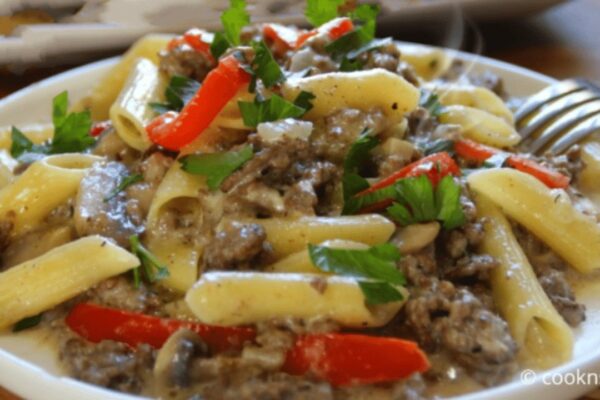 Easy Philly Cheesesteak Pasta, homemade and freshly served