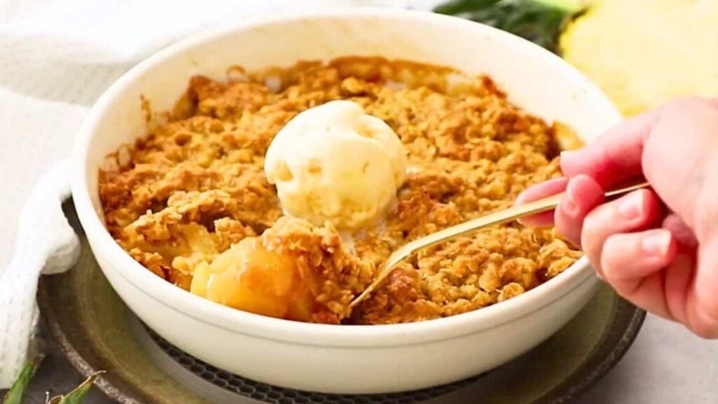 Super Easy Pineapple Crisp, homemade and freshly served