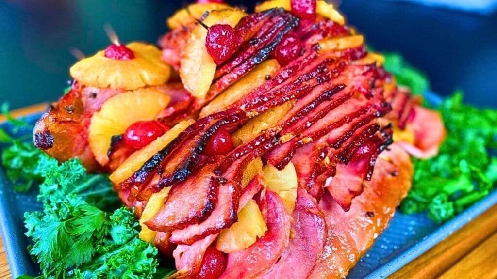 Easy Pineapple Honey Glazed Holiday Ham, homemade and freshly served