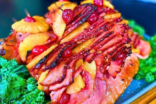 Easy Pineapple Honey Glazed Holiday Ham, homemade and freshly served