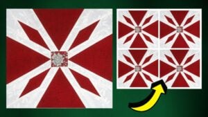 Finished 12″ Poinsettia Quilt Block, a completed DIY project