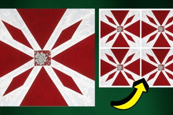 Finished 12″ Poinsettia Quilt Block, a completed DIY project