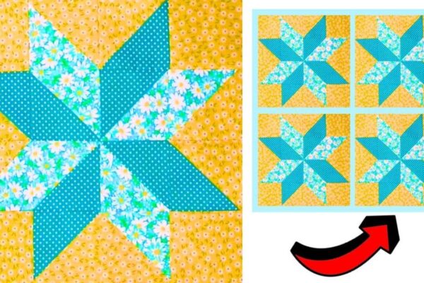 Finished Easy 8-Point Star Quilt Block, a completed DIY project