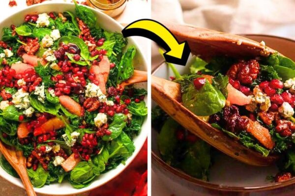 Easy-to-Make Spinach, Kale, and Pomegranate Salad, homemade and freshly served