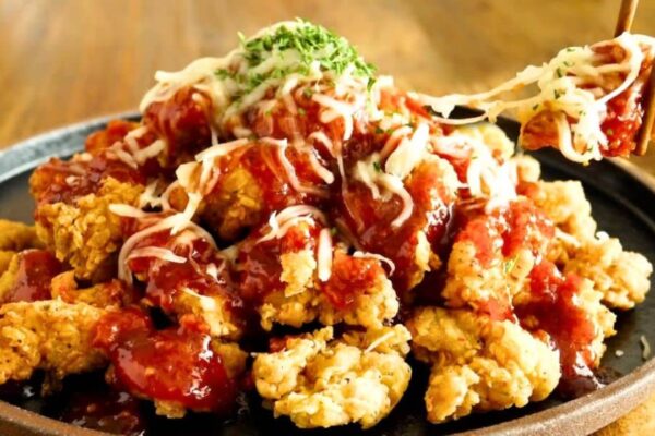 Easy-to-Make Crispy Popcorn Chicken with Sweet and Spicy Sauce, homemade and freshly served