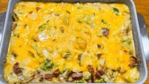 Easy Potato, Sausage, & Broccoli Casserole, homemade and freshly served