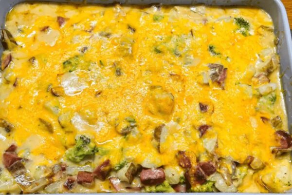 Easy Potato, Sausage, & Broccoli Casserole, homemade and freshly served