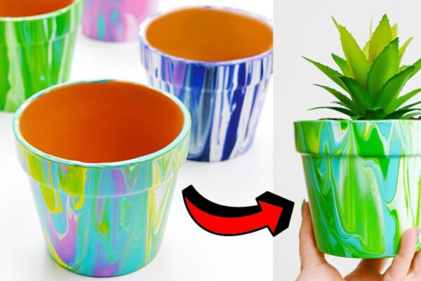 Finished How to Pour Paint Terra Cotta Pots, a completed DIY project