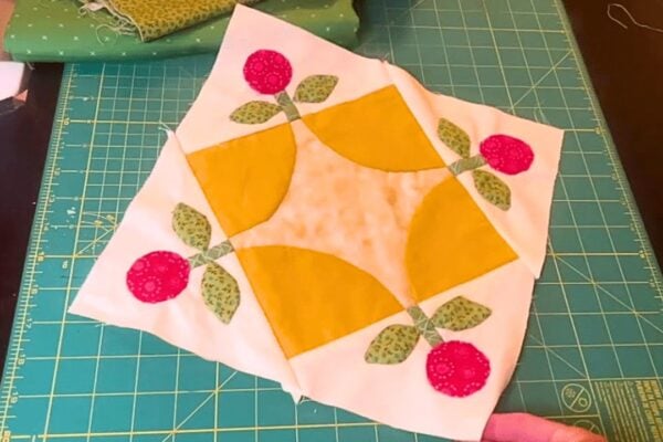 Finished Pretty Posies Quilt Block, a completed DIY project