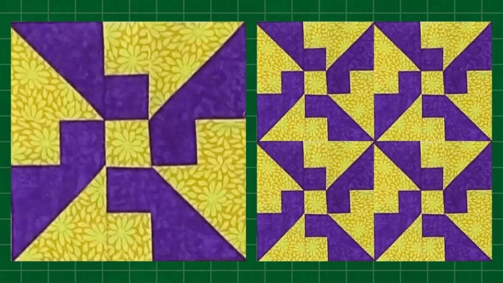Finished Easy Propeller Quilt Block, a completed DIY project