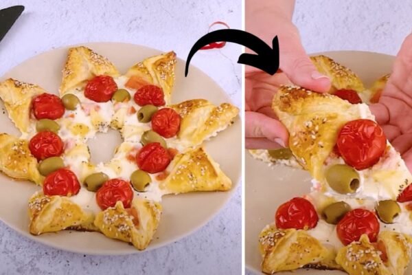 Easy Puff Pastry Wreath, homemade and freshly served