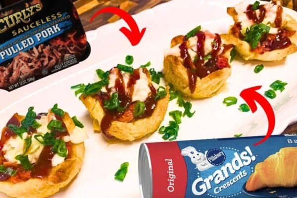 Easy 4-Ingredient Pulled Pork Crescent Cups, homemade and freshly served
